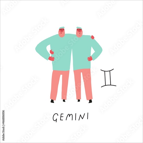 Gemini zodiac sign icon. Stylized vector illustration. Twins men