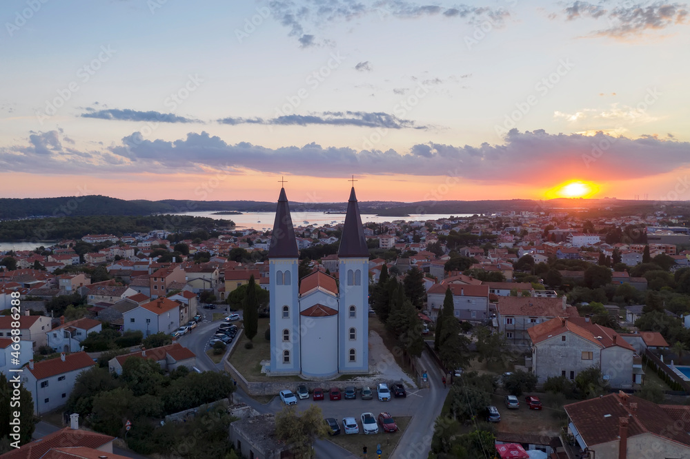 An aerial shot of Medulin at dusk, Istria, Croatia