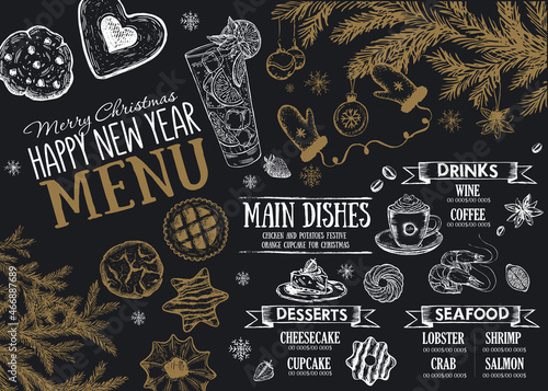 Christmas menu cafe. Food flyer. Restaurant menu. Template design.	

