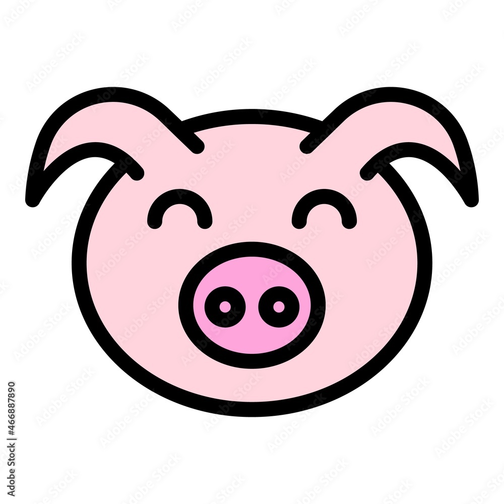 Head pig icon. Outline head pig vector icon color flat isolated Head pig icon. Outline head pig vector icon color flat isolated