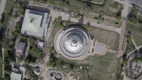 A aerial shot of Shanti Stupa in Indraprastha Park at New Delhi, India
 photo