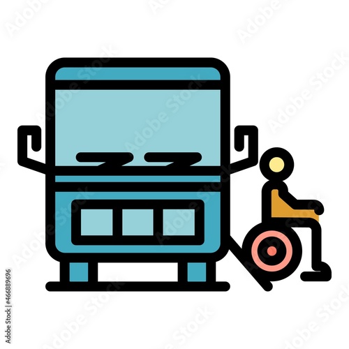 Handicapped bus people icon. Outline handicapped bus people vector icon color flat isolated