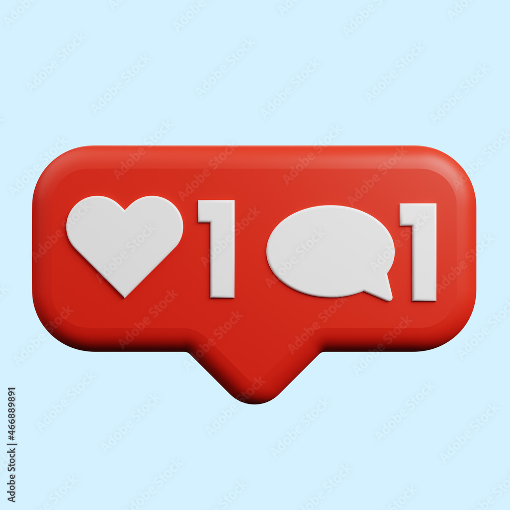 3d illustration of social media notification concept icon like,comment 3d illustration of social media notification concept icon like,comment