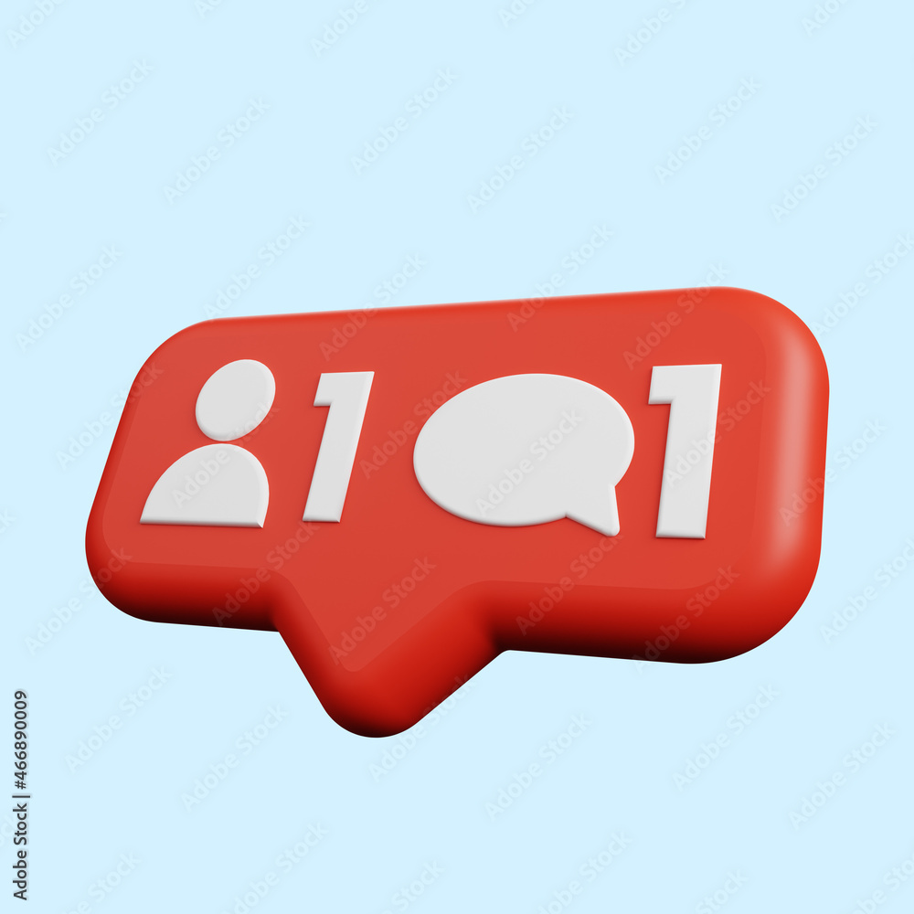 3d illustration of social media notification concept slightly tilted icon follow 3d illustration of social media notification concept slightly tilted icon follow