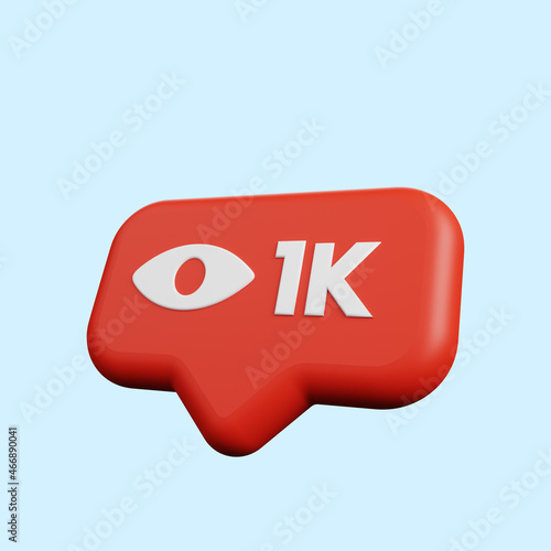 3d illustration of social media notification concept slightly tilted icon view