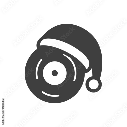 Canción de navidad. Logotipo con disco de vinilo con sombrero de Papá Noel en color gris photo