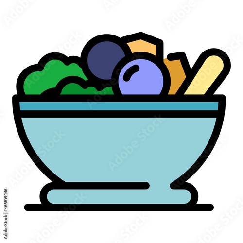 Greek salad icon. Outline greek salad vector icon color flat isolated