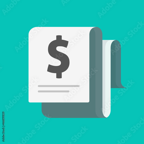 Dollar bill invoice paper document vector icon or paid tax information with usd currency flat cartoon illustration  concept of accountant payroll file  financial report or receipt  quote terms idea