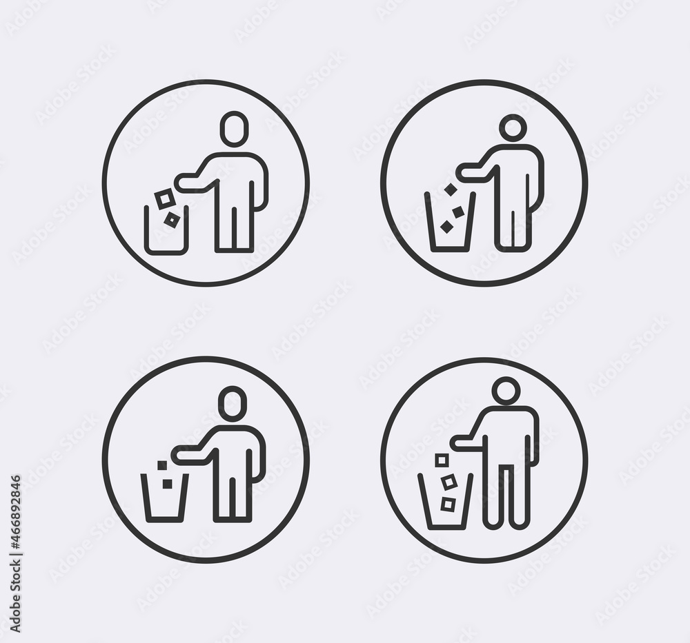 People drop garbage line icon design vector. Trash bin sign symbol. People drop garbage line icon design vector. Trash bin sign symbol.