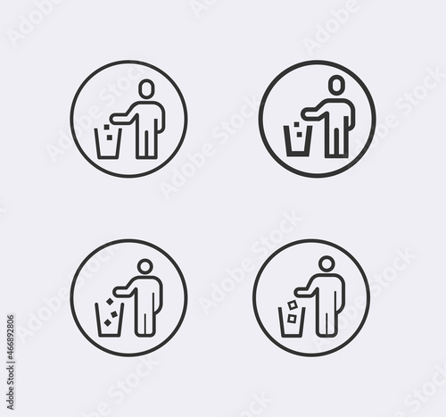 People drop garbage line icon design vector. Trash bin sign symbol.
