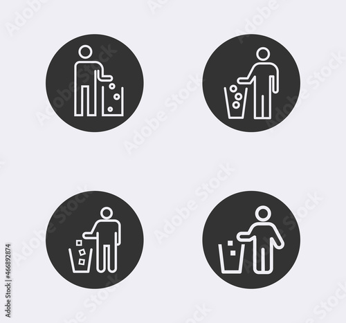 People drop garbage line icon design vector. Trash bin sign symbol.