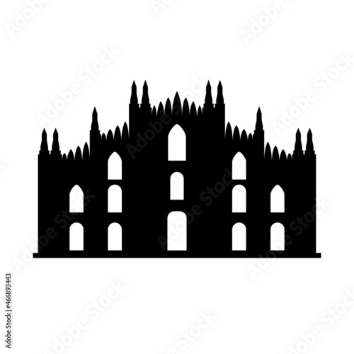 Castle silhouette isolated vector icon building. Logo of gothic palace. Catholic cathedral architecture.
