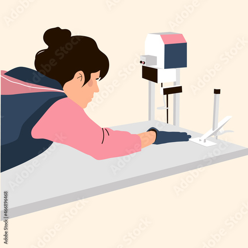 A production worker sews and cuts. vector flat illustration in a modern style and pastel colors