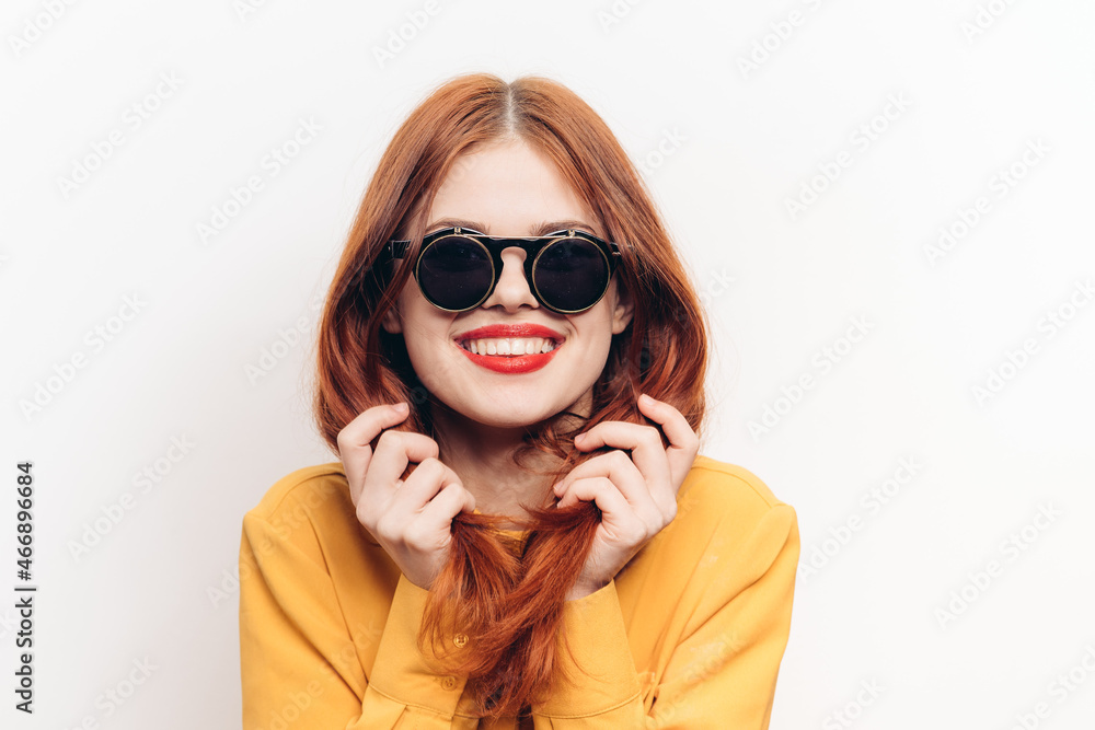 fashionable woman wearing sunglasses red lips charm fashionable woman wearing sunglasses red lips charm