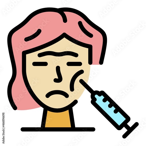 Wrinkles face injection icon. Outline wrinkles face injection vector icon color flat isolated