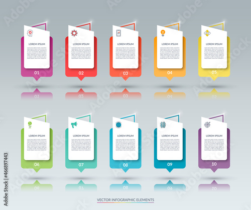 Set of 10 infographic design elements with place for text and icons. Can be used for business infographics, data visualization, diagram, graph, chart.