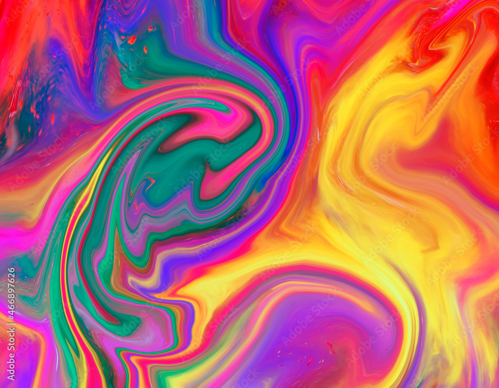 High Resolution Colorful fluid painting with marbling texture. Orange And Green Color. 3D Rendering. 
