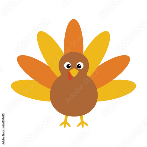Vector illustration of thanksgiving turkey isolated on white background. Simple flat turkey for kids