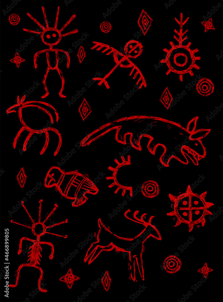 vector illustrations set of shamanic pagan symbols in vintage, ethnic ...