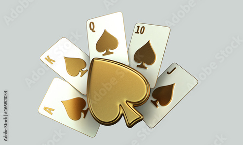 casino cards poker blackjack baccarat Black And Red Ace Symbols With Golden Metal 3d render 3d rendering illustration 