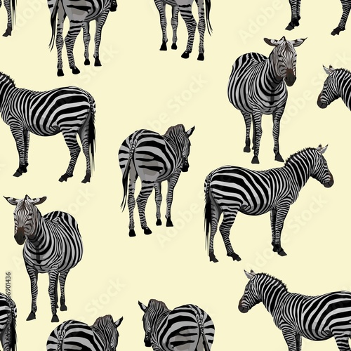 Seamless wallpaper pattern. Zebras animal on a yellow background. Textile composition  hand drawn style print.