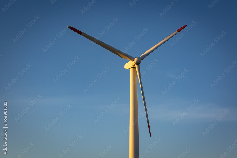 Turbine on wind farm near Balgarevo village, Dobrich county in Bulgaria