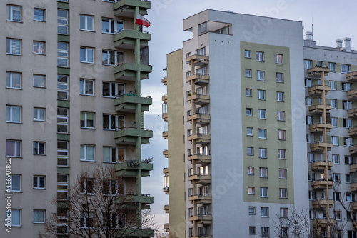 Characteristic residential building from 90' in Goclaw estate of Warsaw city, Poland photo