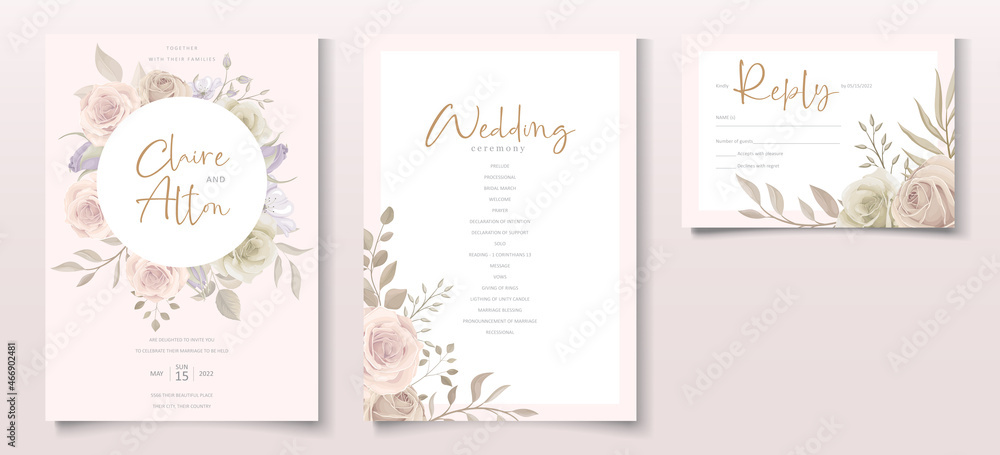 Wedding invitation card template with floral design