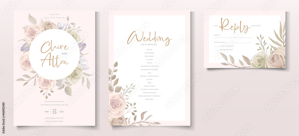 Wedding invitation card template with floral design Wedding invitation card template with floral design