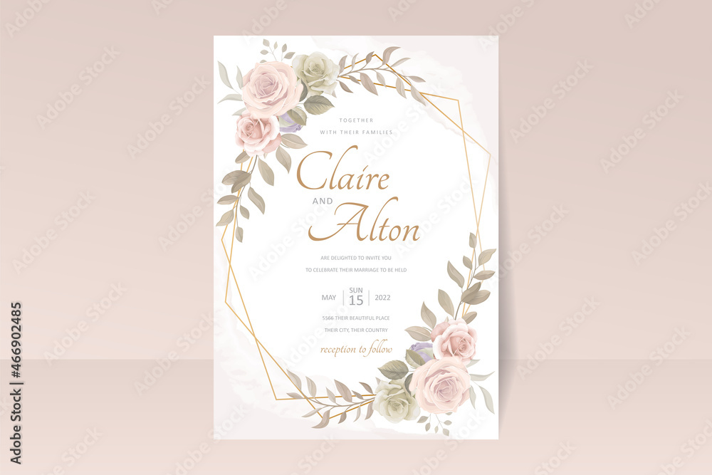 Wedding invitation card template with floral design