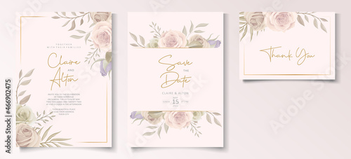 Wedding invitation card template with floral design