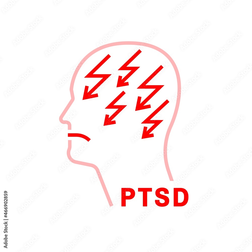 Post traumatic stress disorder sign. PTSD icon. Medical pictogram in outline style. Post traumatic stress disorder sign. PTSD icon. Medical pictogram in outline style.