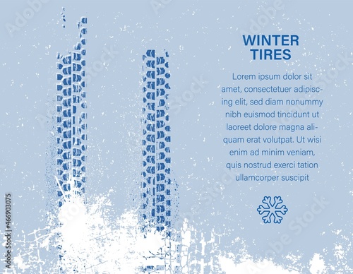 Tire tracks print texture. Automotive grunge horizontal banner.