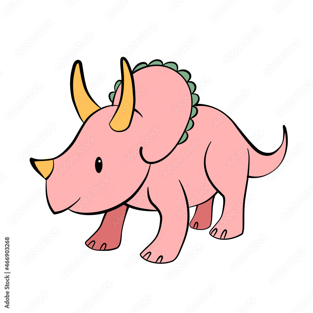 Baby dinosaur vector illustration. Cute triceratops dinosaur cartoon isolated. Fun dinosaur animal vector. Happy colorful cartoon character vector