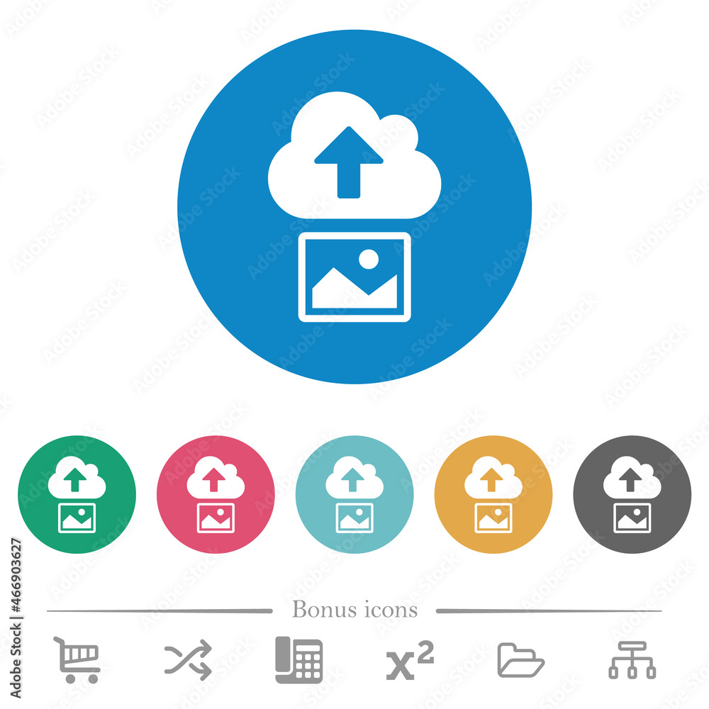 Upload image to cloud solid flat round icons Upload image to cloud solid flat round icons