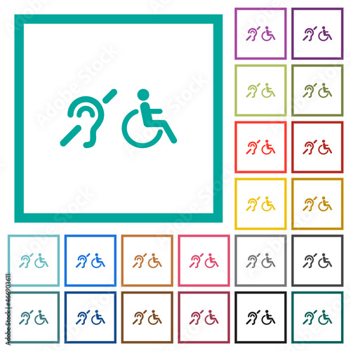 hearing impaired and wheelchair symbols flat color icons with quadrant frames