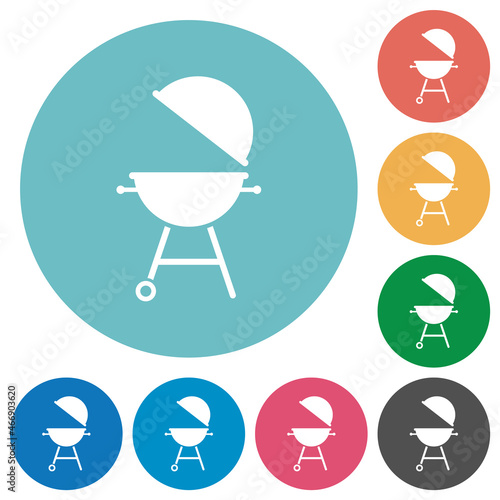Barbecue grill with open cover solid flat round icons