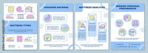 Choosing mattress brochure template. Personal preferences. Flyer, booklet, leaflet print, cover design with linear icons. Vector layouts for presentation, annual reports, advertisement pages