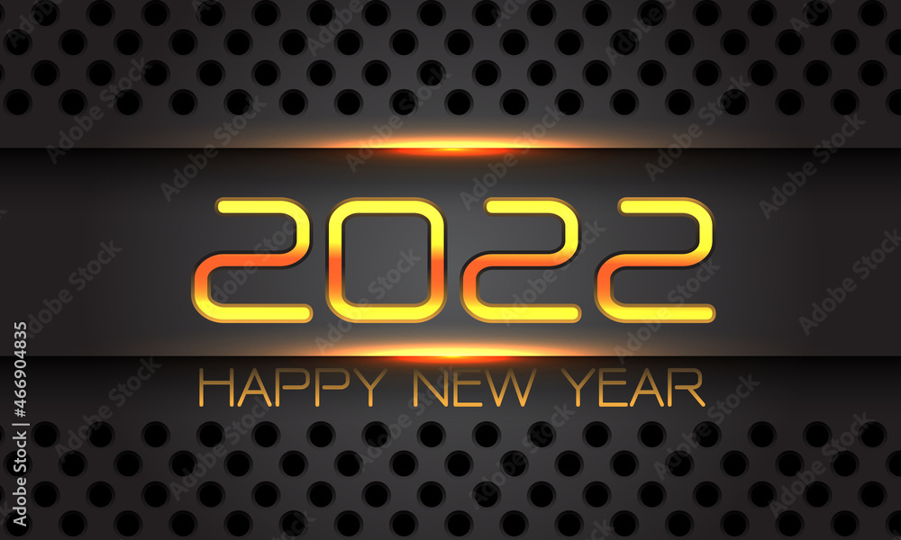 Happy New Year 2022 grey metallic circle mesh gold light design for countdown holiday festival celebration party background vector