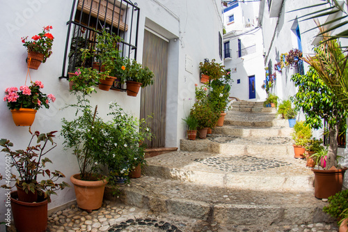 Frigiliana Street In A Village With Many Plants