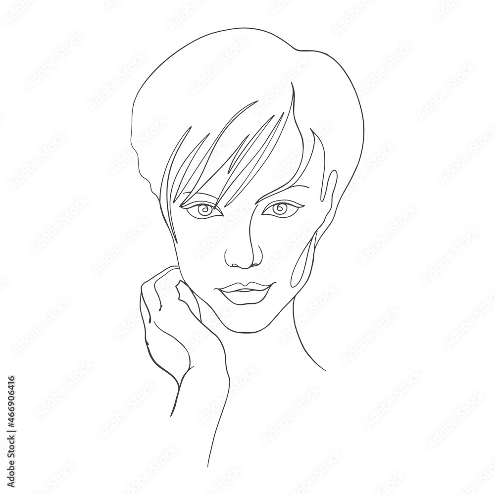 Woman face portrait in one line Woman face portrait in one line