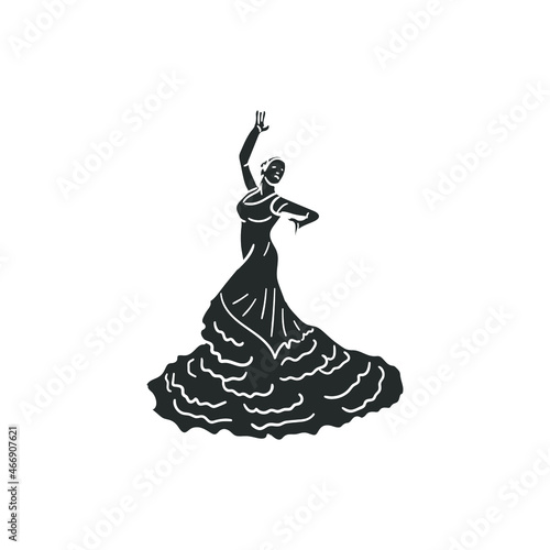 Flamenco Icon Silhouette Illustration. Spanish Dance Vector Graphic Pictogram Symbol Clip Art. Doodle Sketch Black Sign.