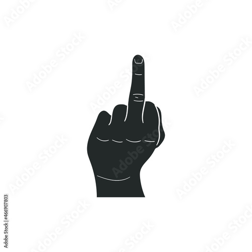 Middle Finger Hand Icon Silhouette Illustration. Gesture Aggressive Vector Graphic Pictogram Symbol Clip Art. Doodle Sketch Black Sign.