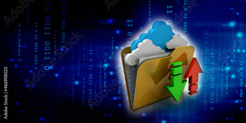 3d illustration uploading downloading arrow with cloud folder
