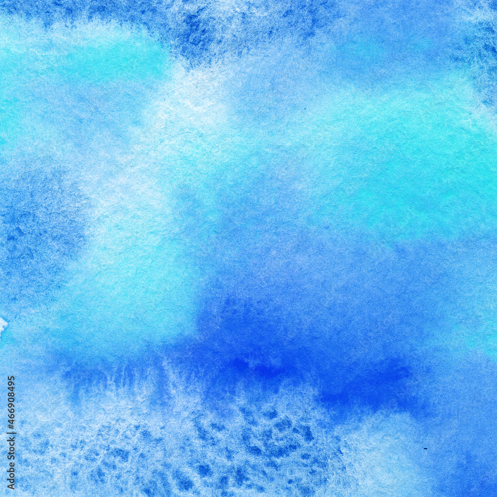 Blue abstract watercolor texture background. Hand drawn texture business card design, banner