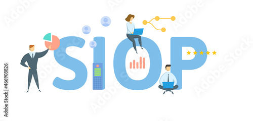 SIOP, Sales Inventory and Operations Plan. Concept with keyword, people and icons. Flat vector illustration. Isolated on white.