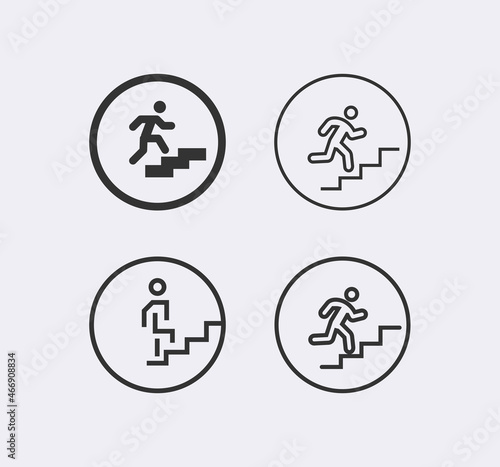 Man climbing stairs vector icon. Up the stairs public signature