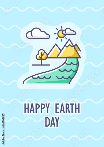 Celebrating Earth day greeting card with color icon element. Protecting land and nature. Postcard vector design. Decorative flyer with creative illustration. Notecard with congratulatory message