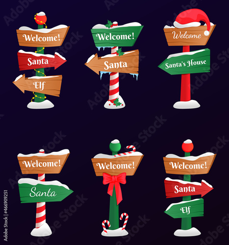 Collection of North Pole signs or Christmas. Winter holiday xmas symbol, cartoon banner. Christmas set. EPS 10. Transparency. Gradients.