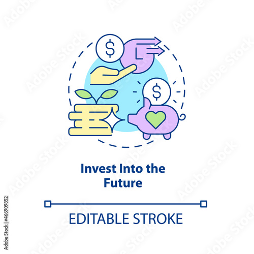 Invest into the future concept icon. Building retirement fund abstract idea thin line illustration. Saving money and growing income. Vector isolated outline color drawing. Editable stroke